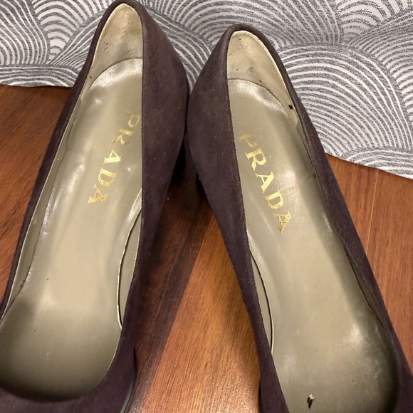 Prada Brown Suede Pointed Block Heel Pumps - Picture 3 of 9
